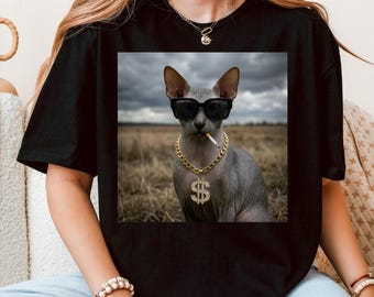 Camiseta divertida con meme del gato Peterbald sin pelo - Camiseta gráfica urbana, regalo para amantes de los animales