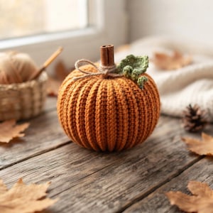 Crochet Pattern Rustic Textured Pumpkin PDF Tutorial - Cinnamon Stick Stem Fall Decor - Ribbed Autumn Table Centerpiece - Easy Cottagecore C