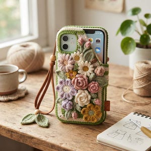 Handmade Floral Crochet Phone Case, 3D Woven Flower Aesthetic iPhone Cover, Cottagecore Floral Garden Protective Phone Shell, Soft Knitt