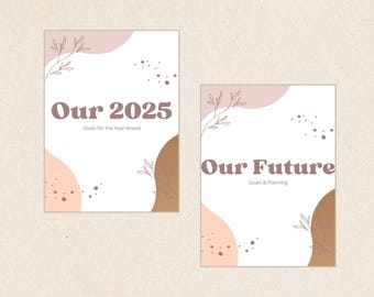 Partnerplaner; geteilte Hinweise zum reflektieren + Vorsatz/Zielvorgabe; 2024-2025/undatierte Optionen; Tagebuch für Paare, Familien, & Gruppen