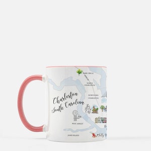 Taza de café con mapa de Charleston, taza de mapa, regalo de Charleston SC, Rainbow Row, Mount Pleasant SC, taza de café única, regalo de inauguración de la casa, regalos en movimiento