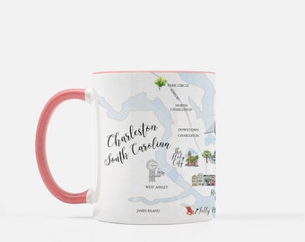 Charleston Map Coffee Mug, Map Mug, Charleston SC Gift, Rainbow Row, Mount Pleasant SC, Unique Coffee Mug, Housewarming Gift, Moving Gifts