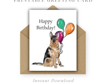 Printable German Shepherd Birthday Card: Pet Lover Dog Card