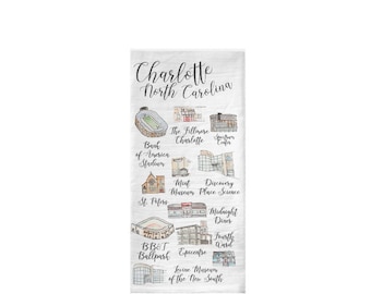 Charlotte Tea Towel, Tea Towel Gift Set, Charlotte Gift, North Carolina, Landmarks, 4th Ward, Southend, Christmas Gift, Holiday Gifts