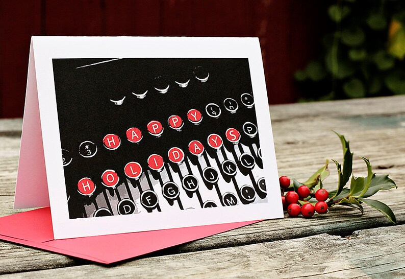Typewriter Card, Holiday Card, Vintage Card, Christmas Card, Typewriter
