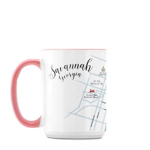 Savannah Mapa Taza De Café, Taza De Mapa, Savannah GA Regalo, Calle del Río, Plazas, Taza De Café Única, Regalo De Inauguración, Regalos De Mudanza