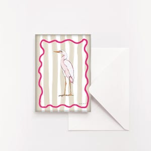 Notitiekaartset zilverreiger, aquarelkunst, kustkunst briefpapierset, strand, zomer, watervogel, zuidelijk leven, notitiekaarten, cadeau onder de 25, geschenken