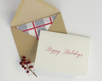 Value Pack Holiday Card, Plaid, Carte de Noël de calligraphie moderne, Rustique moderne, Cartes de Noël, Cartes à carreaux, Cartes modernes