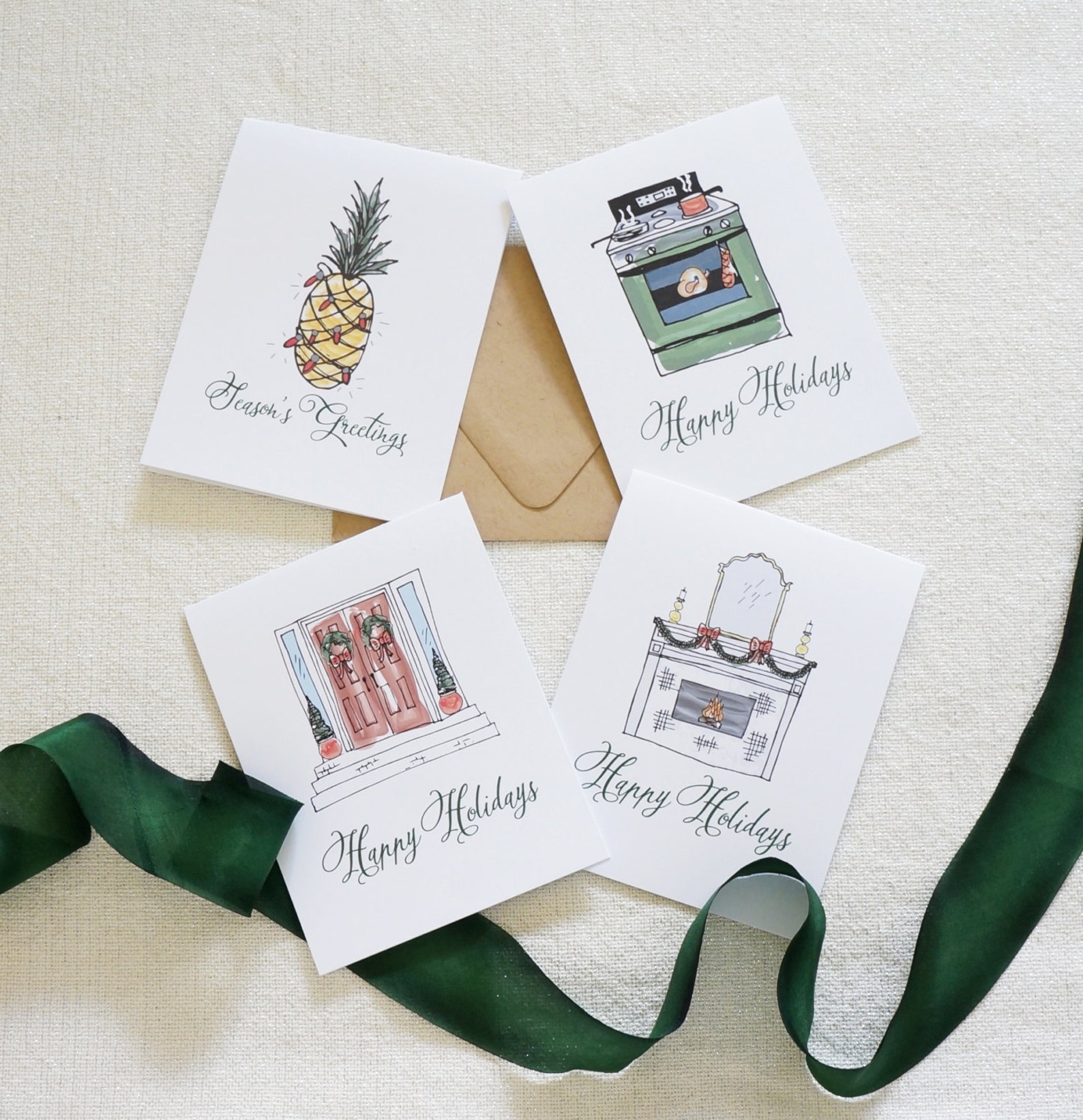 Pineapple Holiday Card, Pineapple, Watercolor, Christmas Card Set ...