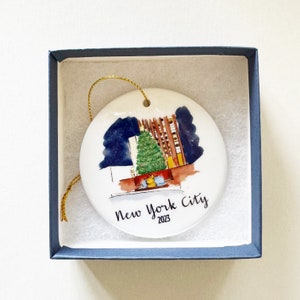 NYC Christmas Ornament, New York Ornament, Christmas Tree Ornament, Rockefeller Tree Ornament, Personalized Gift, Holiday Gift, Under 25