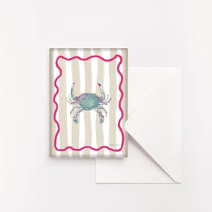 Notitiekaartset krab, aquarelkunst, kustkunst briefpapierset, strand, zomer, blauwe krab, zuidelijk leven, notitiekaarten, cadeau onder de 25, geschenken