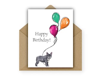 Birthday Card, Gray Frenchie, Pet Card, Card from Pet, French Bulldog Puppy, Dog Card, Dog Birthday, Pet Lover, Dog Person
