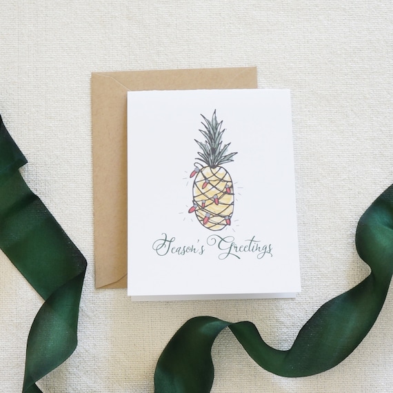 Pineapple Holiday Card Pineapple Watercolor Christmas Card | Etsy