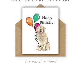Instant Download Printable Golden Retriever Birthday Card: Dog Lover Gift