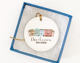 Charleston Ornament, Christmas Ornament, Rainbow Row, Charleston Gift, Personalized Gift, Holiday Ornament, Dodeline, Custom Gift, Under 25