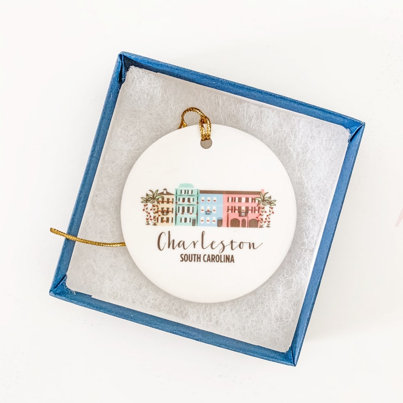 Charleston Ornament, Christmas Ornament, Engagement Gift, Rainbow Row, Charleston Gift, Personalized Gift, Holiday Ornament, Gift Under 25 image 3