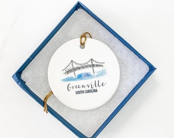 Falls Park Ornament, Greenville SC Ornament, Greenville Gifts, Ornaments, Liberty Bridge, Personalized Gift, Gift Idea, Gift Under 25 Custom
