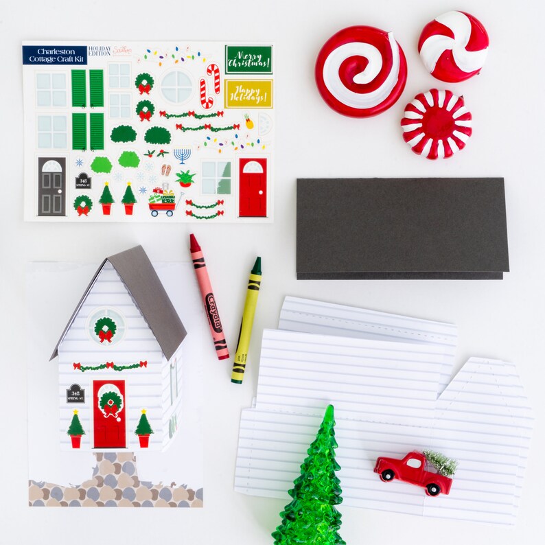 Sticker Learning Without Background Christmas Cottage Craft Kit: 3D Paper House, Kids Holiday Activity - Etsy