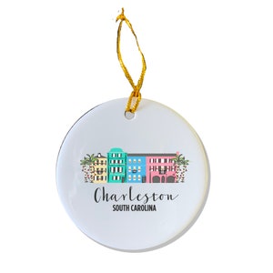 Charleston Ornament, Christmas Ornament, Engagement Gift, Rainbow Row, Charleston Gift, Personalized Gift, Holiday Ornament, Gift Under 25 image 4