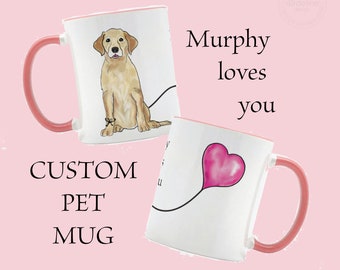 Custom Dog Mug, Yellow Lab, Pet Gift, Valentines Gift, Wedding Gift, Christmas Gift, Coffee Mug, Anniversary Gift, Pink, Personalized Gift