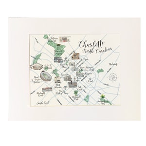 Charlotte-kaart, aquarel Charlotte-kaart, Charlotte NC, Charlotte Souvenir, wanddecoratie, North Carolina, aquarel kaarten, kunst aan de muur, cadeau-idee