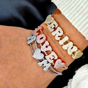 Personalisierte 18k Vergoldete Diamanten Armband | benutzerdefinierte Armbänder | personalisiertes Geschenk | Namensarmband | Geschenk für sie | Silberarmband mit Gravur