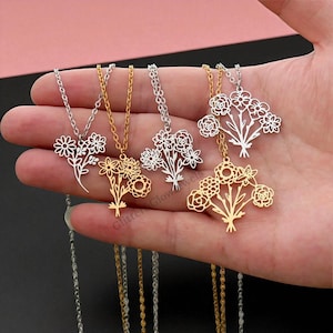 Personalized Family Birth Flower Necklace: Custom Bouquet Pendant