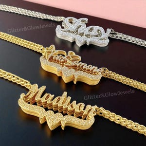 Custom Double Name Necklace | Gold Name Jewelry | Bling Name Necklace | Mothers Necklace | personalized gifts | Gift for Her