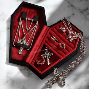 Handgemachte personalisierte Sarg Schmuck Box-Brautjungfer Vorschlag-Schmuck Veranstalter-Custom Halloween Schmuck Organizer Goth Geschenke-Geschenk für sie