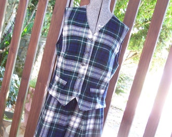 Pendleton Skirt Vest Suit Plaid 1960-1970 Blue Size 14 VINTAGE by Plantdreaming
