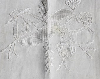 Show Towel Table Runner Embroidery White Work Old linen Large VINTAGE by Plantdreaming