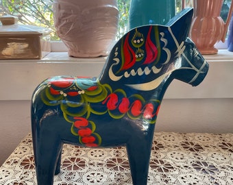 Dala Horse 14 inch Blue Nils Olsson Sweden Large VINTAGE by Plantdreaming