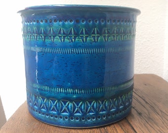 Bitossi Blue Planter Vase by Aldo Londi for Flavia Italy Large VINTAGE by Plantdreaming