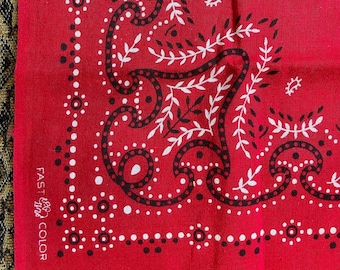 Vintage Bandanna Red Color Fast Made in USA Salvage Elephant trunk up 100% Cotton