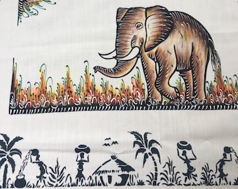 Vintage Printed Tablecloth African Animals People 57" x 98" Large