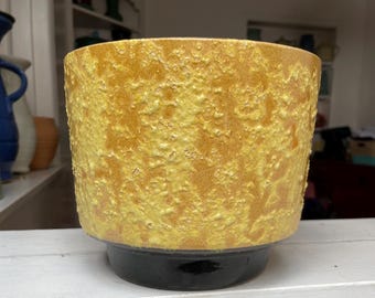 Vintage Fat Lava Jardiniere Planter yellow Black 1960