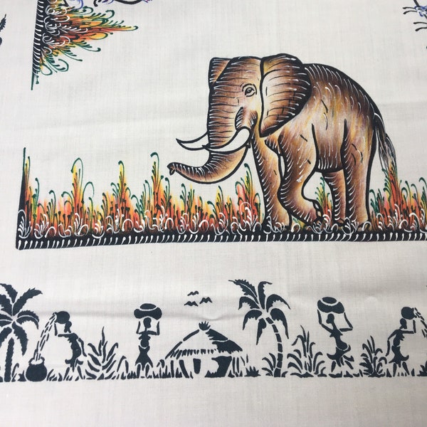 Printed Tablecloth African Animals People 57" x 98" Large VINTAGE by Plantdreaming