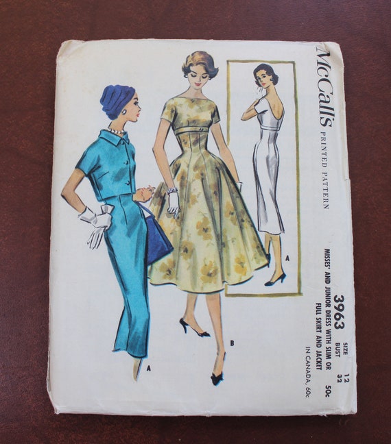 Vintage Mccalls Sewing Pattern 3963 Dress With Slim or Full Skirt and  Jacket Size 12 Uncut 1950s - Etsy