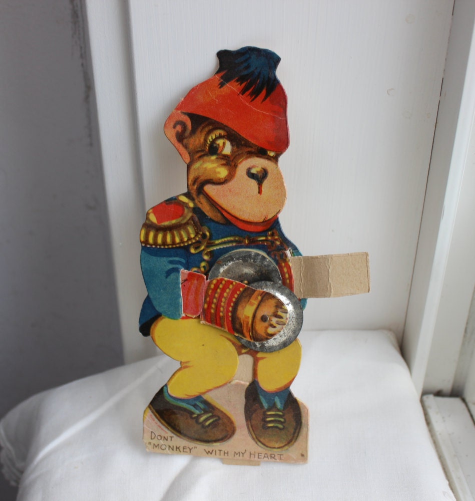 Valentine Mechanical Stand up Monkey playing a Tambourine Etsy