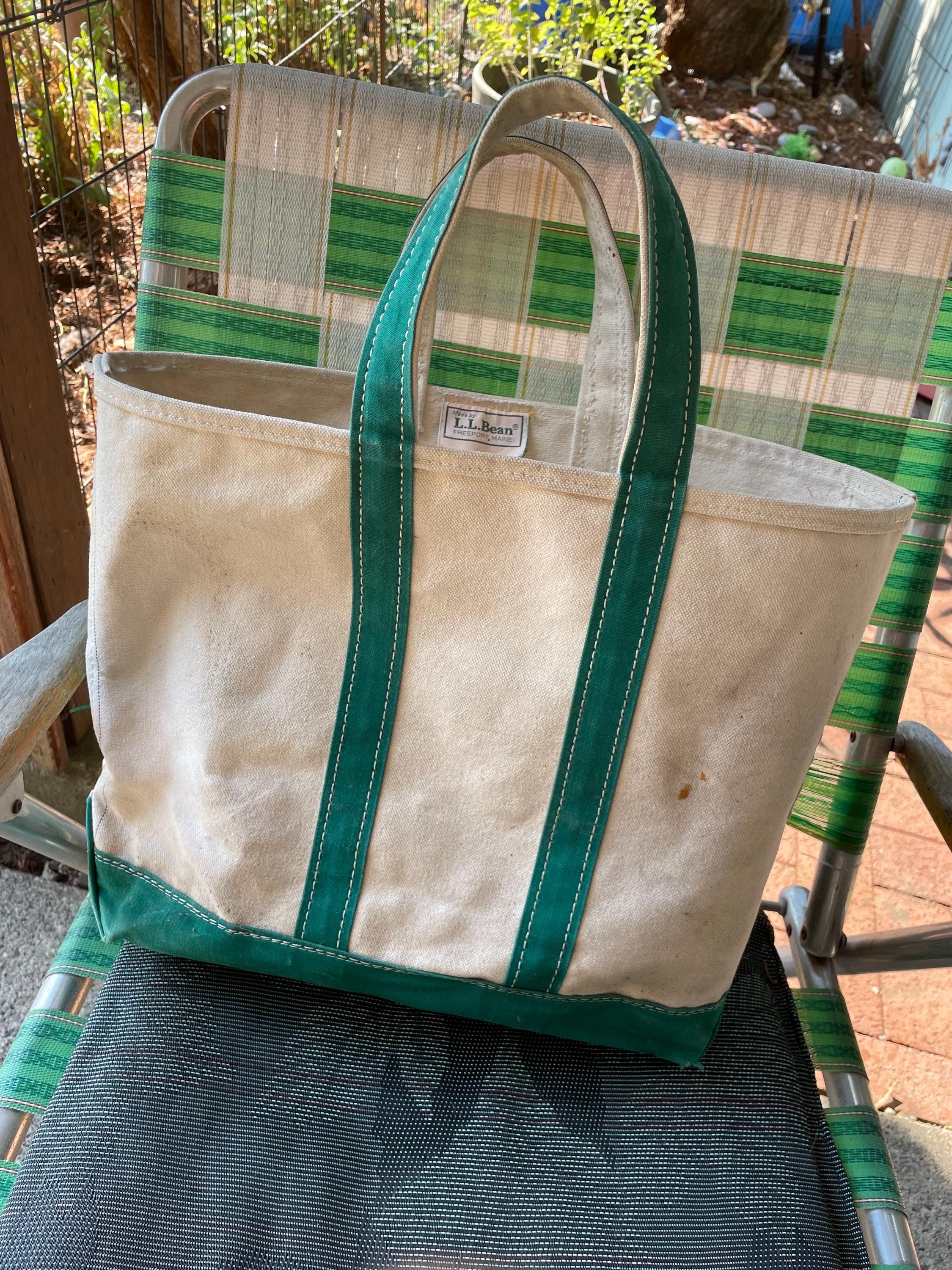 Vintage L.L. Bean Boat and Tote Green Strap Sawtooth Label Medium 