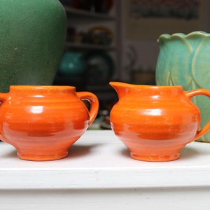 Bauer Pottery Ring Ware Midget Creamer Sugar set in Orange California VINTAGE by Plantdreaming
