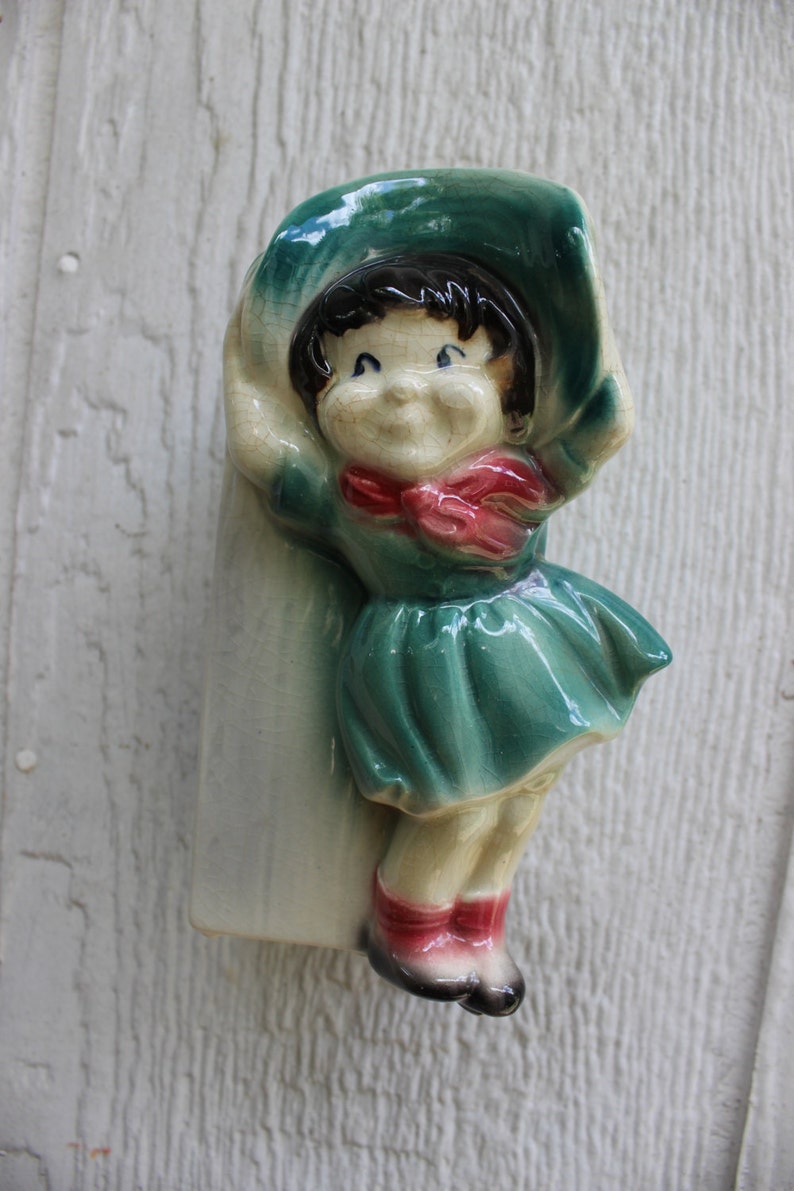 2 royal copley pottery wall pockets vase boy and girl planter etsy