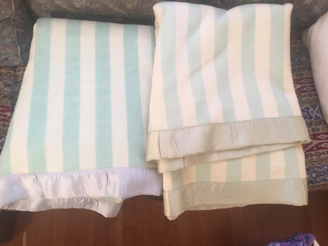 Wool Blanket With Green and White Stripes Fieldcrest 2 Available Full