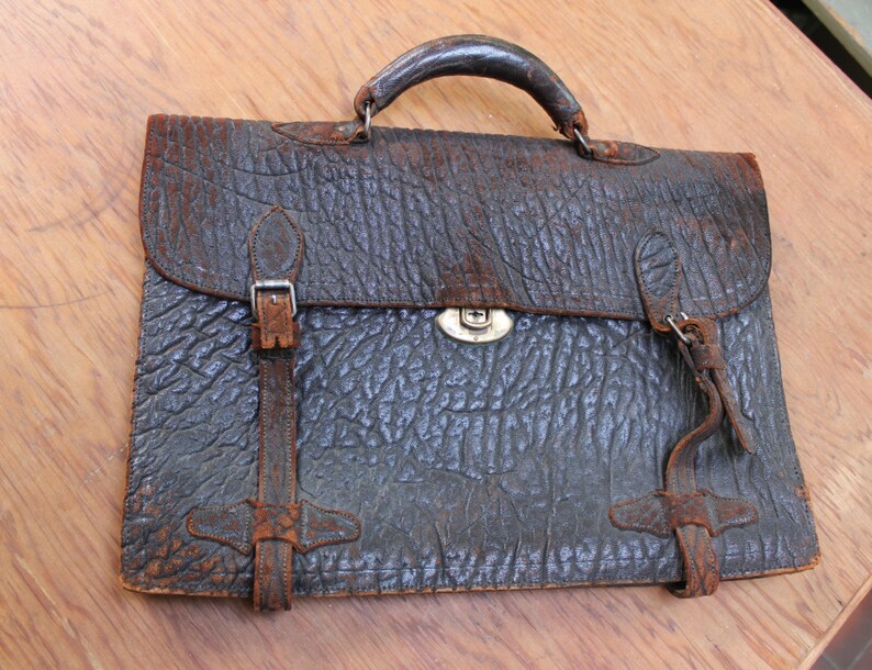 Leather Briefcase Old rustic well used Worn Distressed VINTAGE Etsy