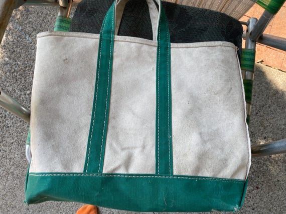 Vintage L.L. Bean Boat and Tote Green Strap Sawtooth Label Medium
