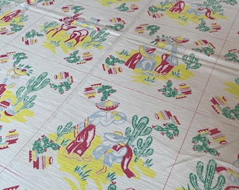 Mexican design Tablecloth 49" x 79" Large Cloth VINTAGE by Plantdreaming