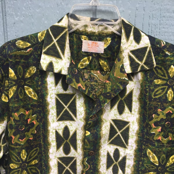 Vintage Hawaiian Shirt Ui-Maikai Hawaii Cabana Cotton Shirt size L 1950