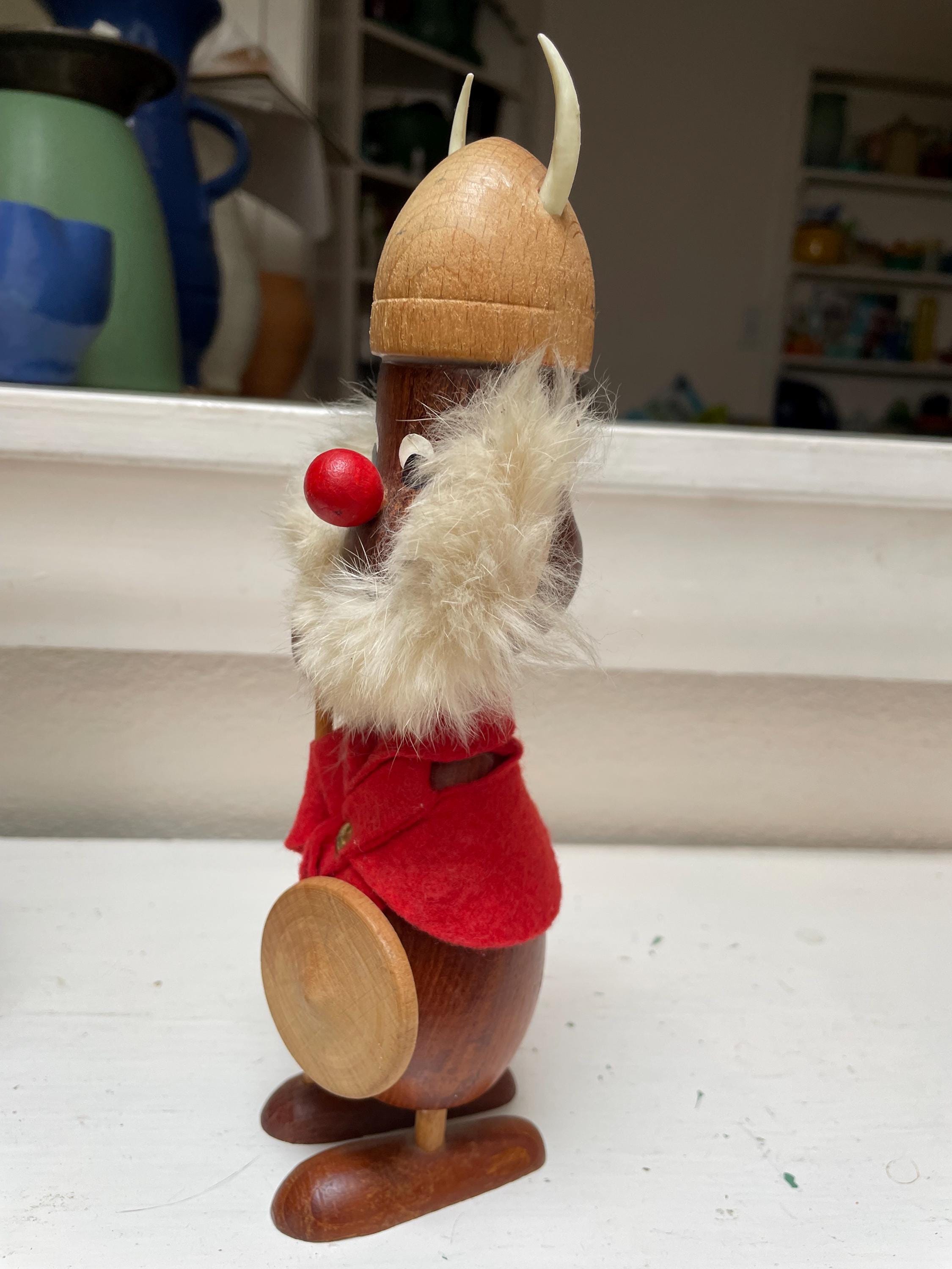 置物 VINTAGEDANISH WOODEN VIKING Vintage Viking Figurine Denmark Wooden Teak Fur Handmade 9