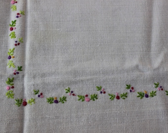 Vintage Tablecloth Hand Embroidered Delicate Flowers 49" x 51"