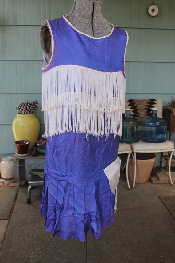 Flapper style Dress Blue with White Fringe size S… - image 7